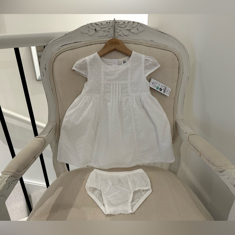 🐇 Baby 18 Mth Swiss Dot Cotton dress with Smocking, lace & Matching Diaper Cover